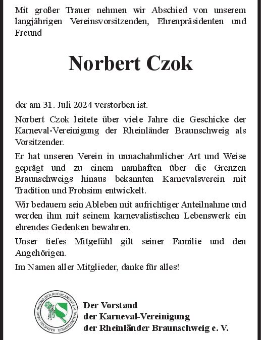 Die KVR trauert um ihren Ehrenpräsidenten Norbert Czok